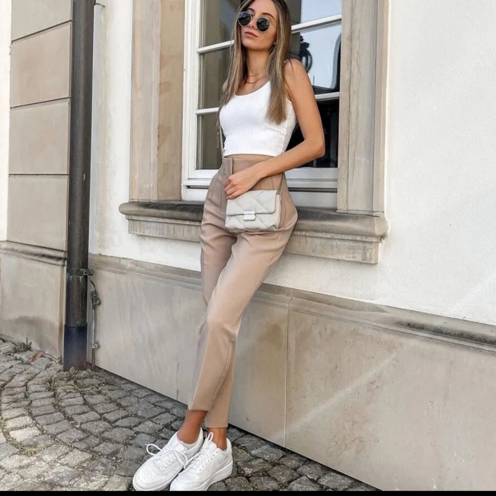 Trending high waist casual office pants in khaki